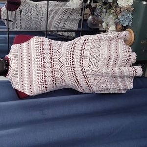 Soprano White/Maroon Geometric Sleeveless Mockneck Skater Dress